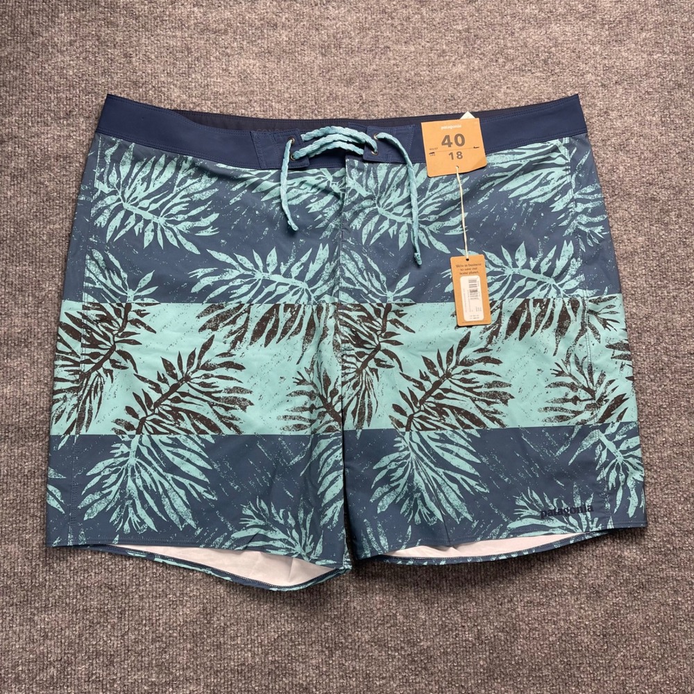 Patagonia Hydropeak Boardshorts 40 Mens 18 In Sandy Kelp Crater Blue 86697